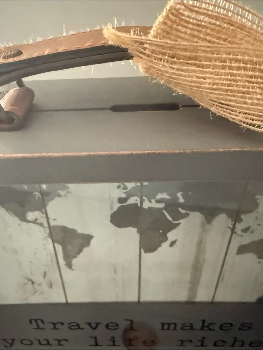 Gray Travel World Map Shadow Box Piggy Bank